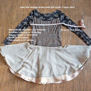 VTG silk & lace event-ready dress, Jeet logo, Made in India, Full circle skirt